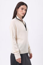 Miska Tipped Zipped High-Collar Jumper - White Black - Women