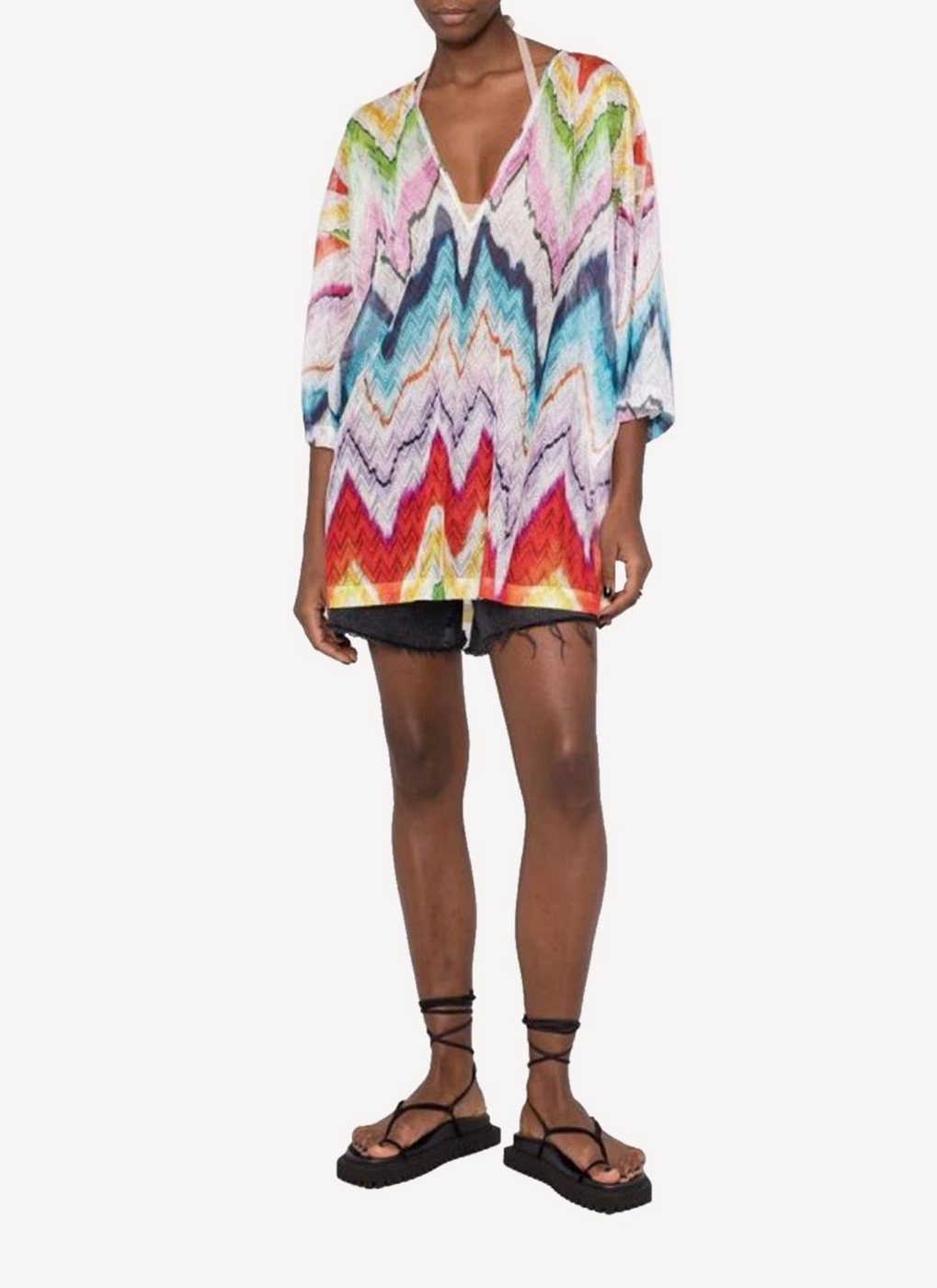 Vestido De Playa Beach Copricostume Corto Blusa - Chevron Multicolor