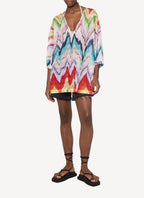 Vestido De Playa Beach Copricostume Corto Blusa - Chevron Multicolor