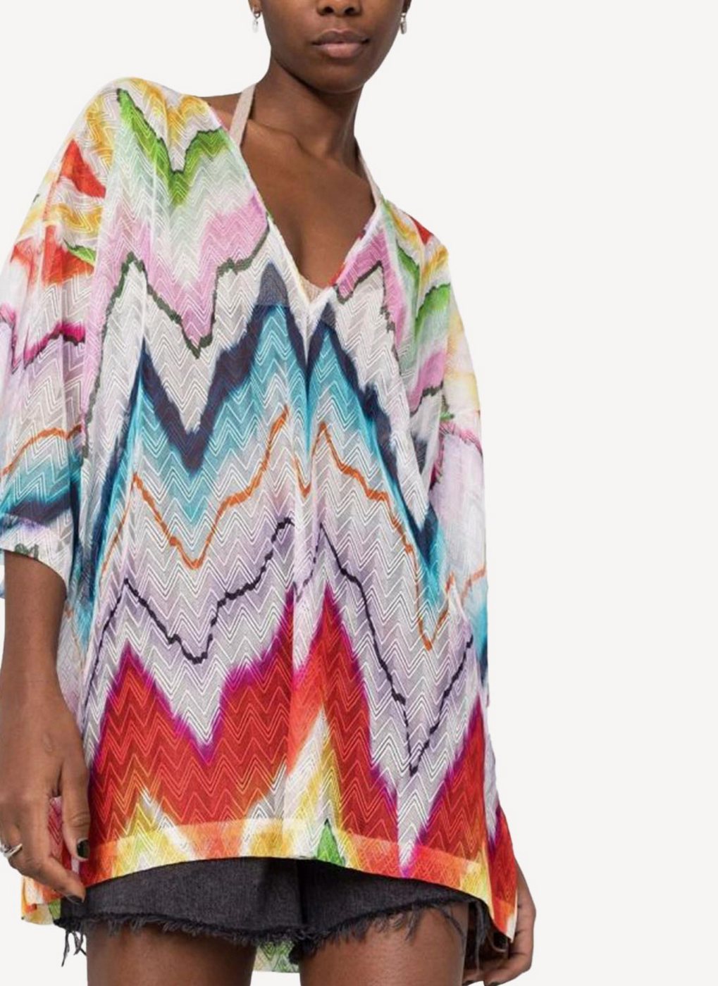 Vestido De Playa Beach Copricostume Corto Blusa - Chevron Multicolor