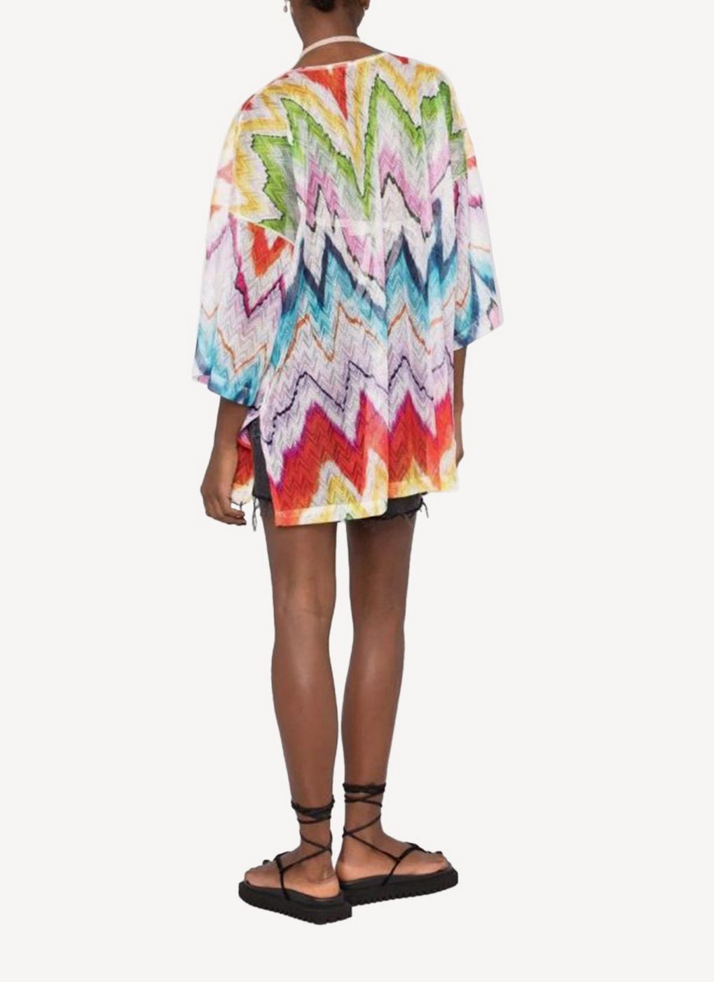 Vestido De Playa Beach Copricostume Corto Blusa - Chevron Multicolor
