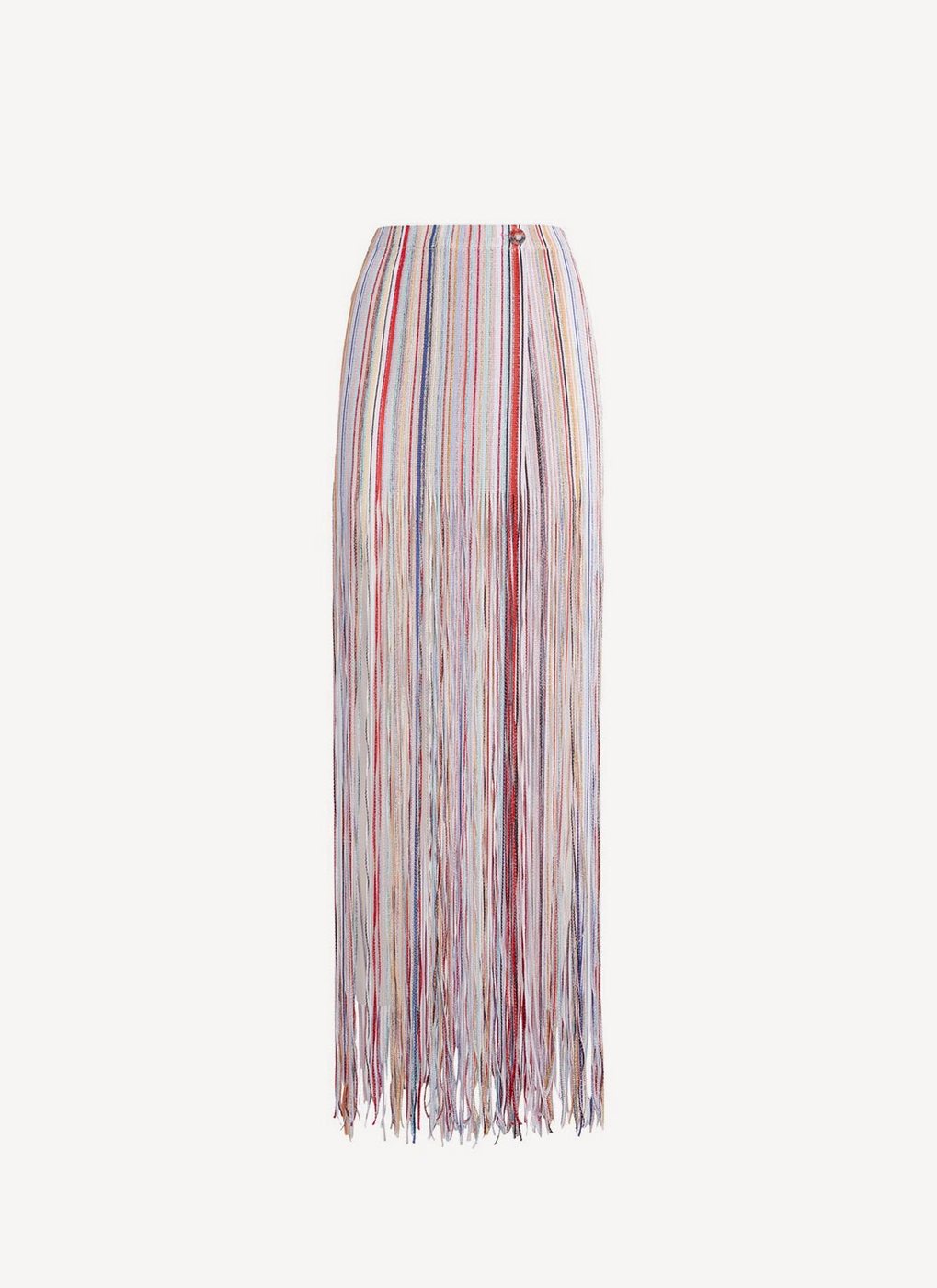 Long Wrap Skirt with Fringe - White E Multi Stripes