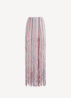 Long Wrap Skirt with Fringe - White E Multi Stripes
