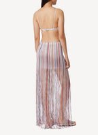 Long Wrap Skirt with Fringe - White E Multi Stripes