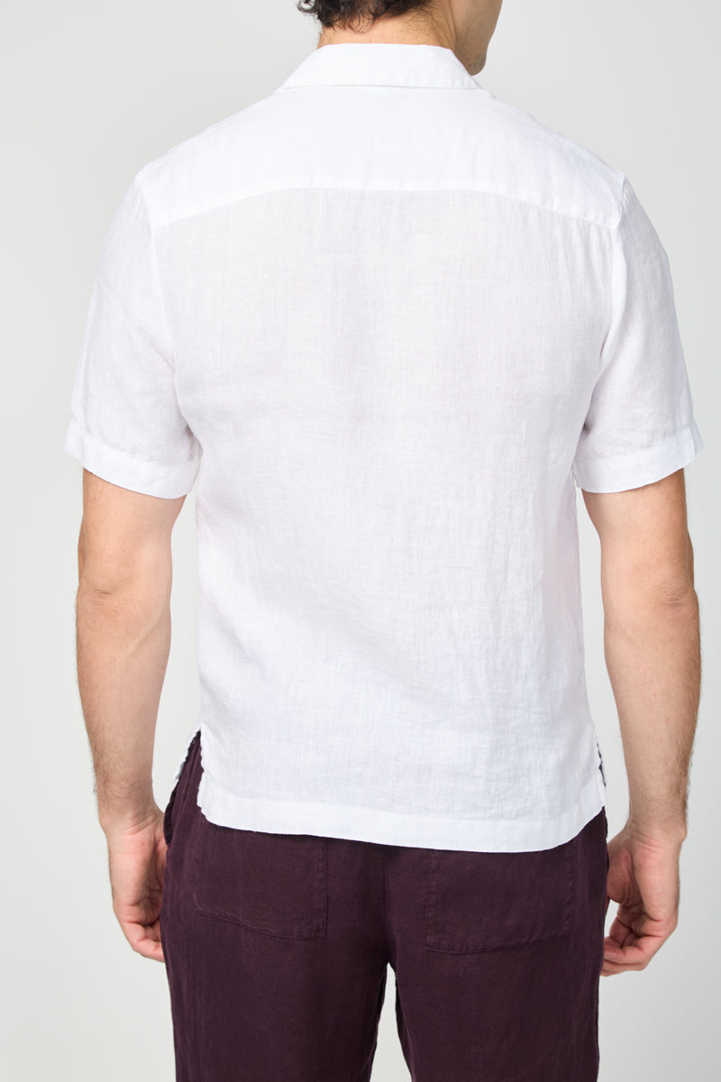 Camisa De Lino De Manga Corta - Blanco - Hombre