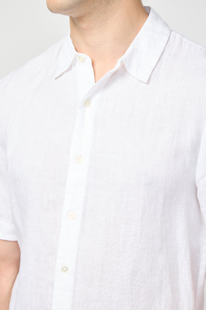 Camisa De Lino De Manga Corta - Blanco - Hombre