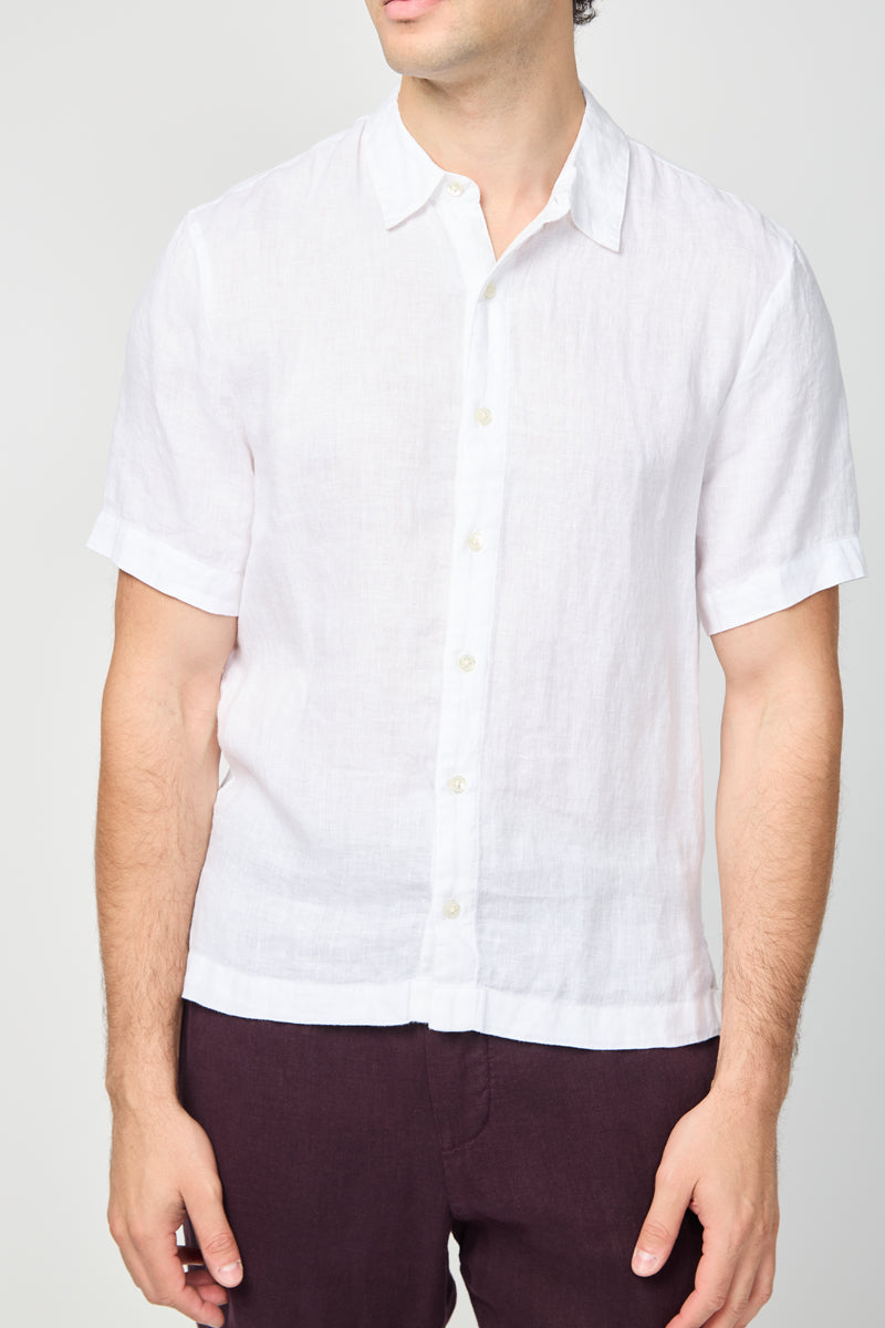 Camisa De Lino De Manga Corta - Blanco - Hombre