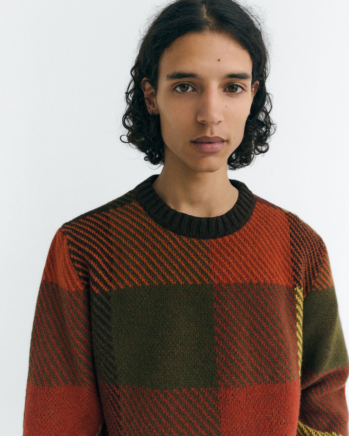 Khem Checked Wool Jumper - Brown