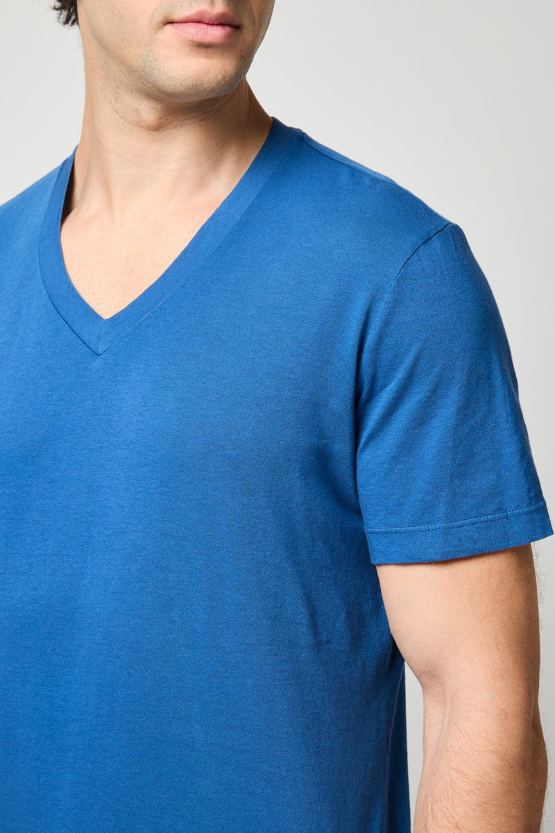 T-Shirt Col V - Bleu Baltique - Homme