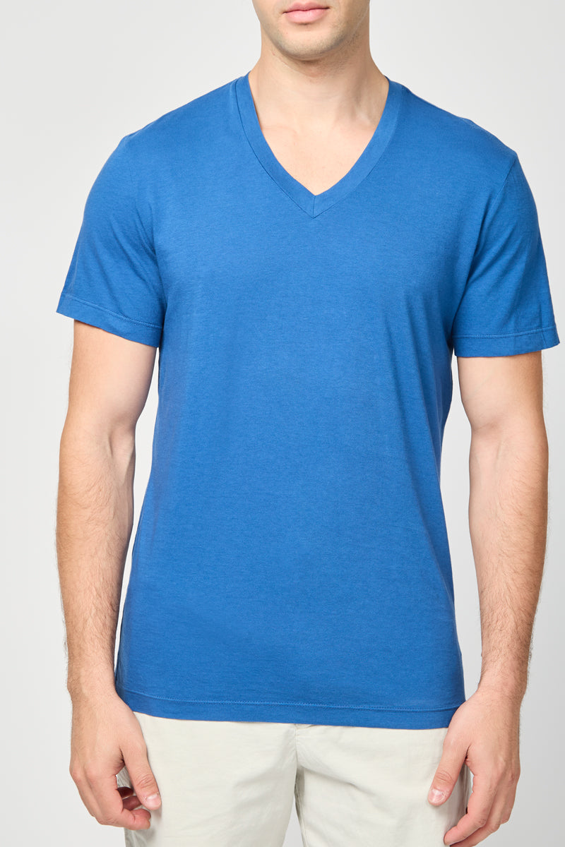 T-Shirt Col V - Bleu Baltique - Homme