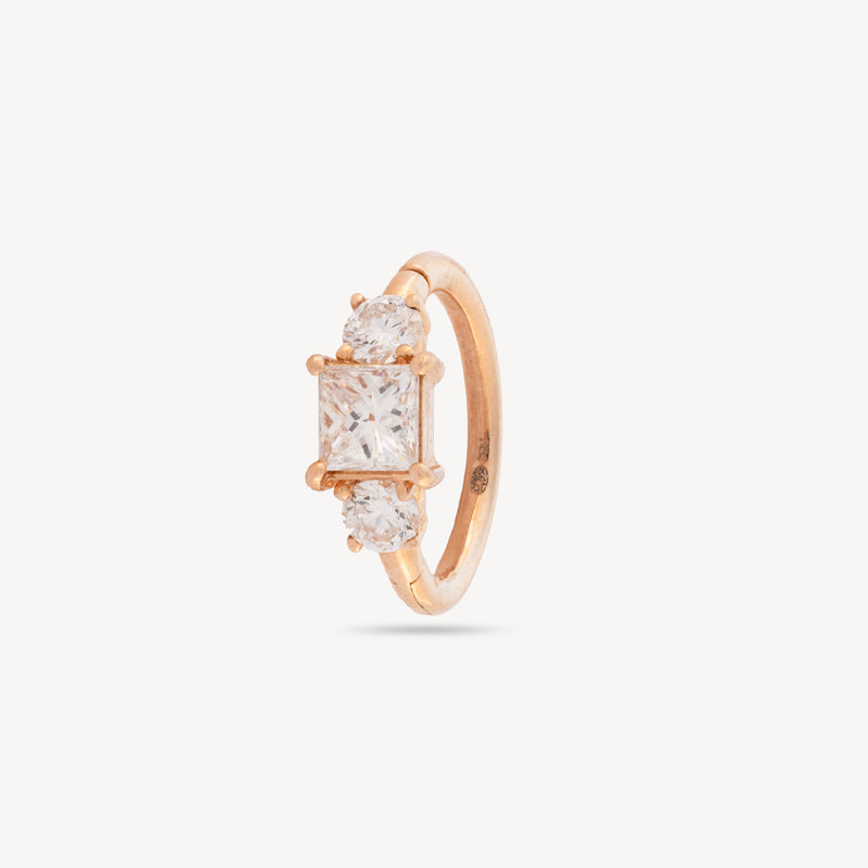 Piercing Créole 8Mm Or Rose Diamant Princesse 3X3Mm