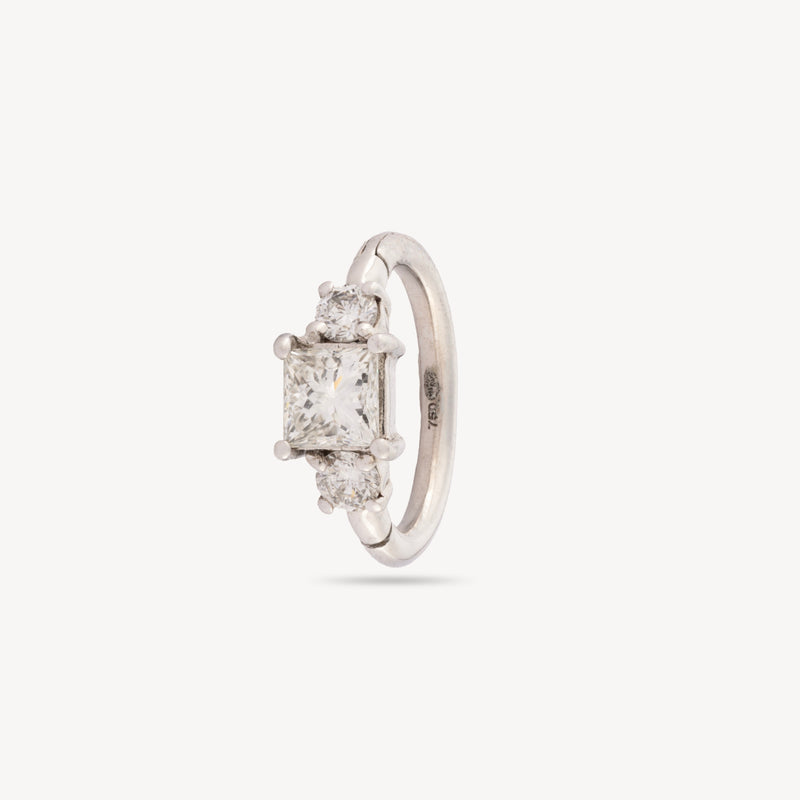 Piercing Créole 8Mm Or Blanc Princesse 3X3Mm