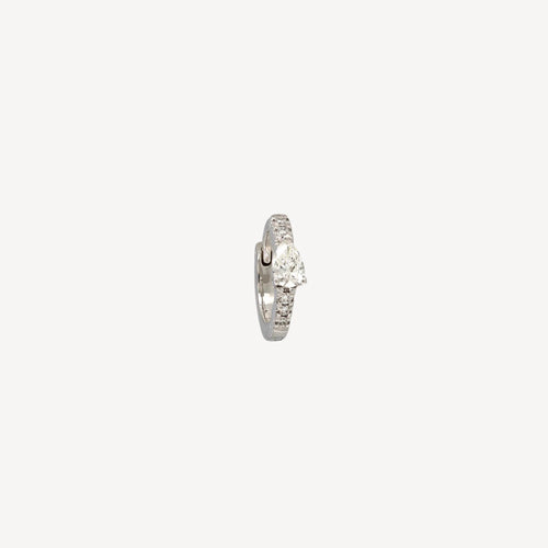 Piercing Créole 8Mm Or Blanc Demi Pavé Diamant Poire 3.5Mm