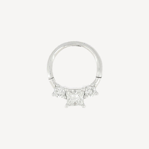 Piercing Créole Plate 8Mm Princesse 3X3Mm Diamants Or Blanc