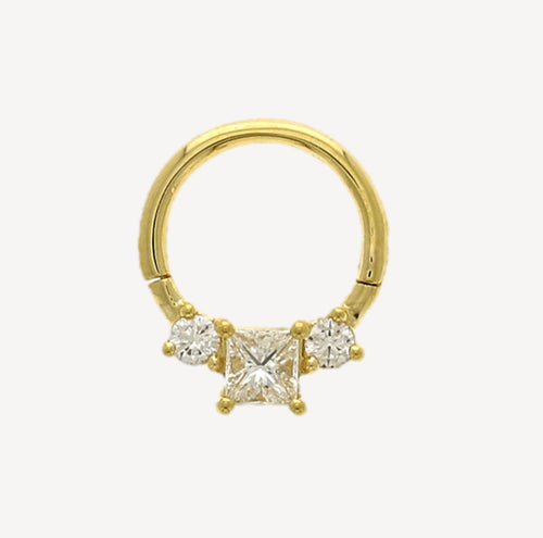 Piercing Créole Plate 8Mm Princesse 3X3Mm Diamants Or Jaune