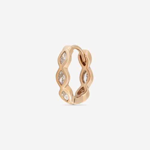 Piercing Créole 9.5Mm Or Rose Diamants Marquise 3X2Mm