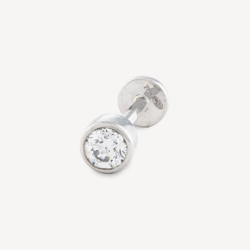 Piercing Puce Tube Or Blanc Diamant 3Mm Serti Clos