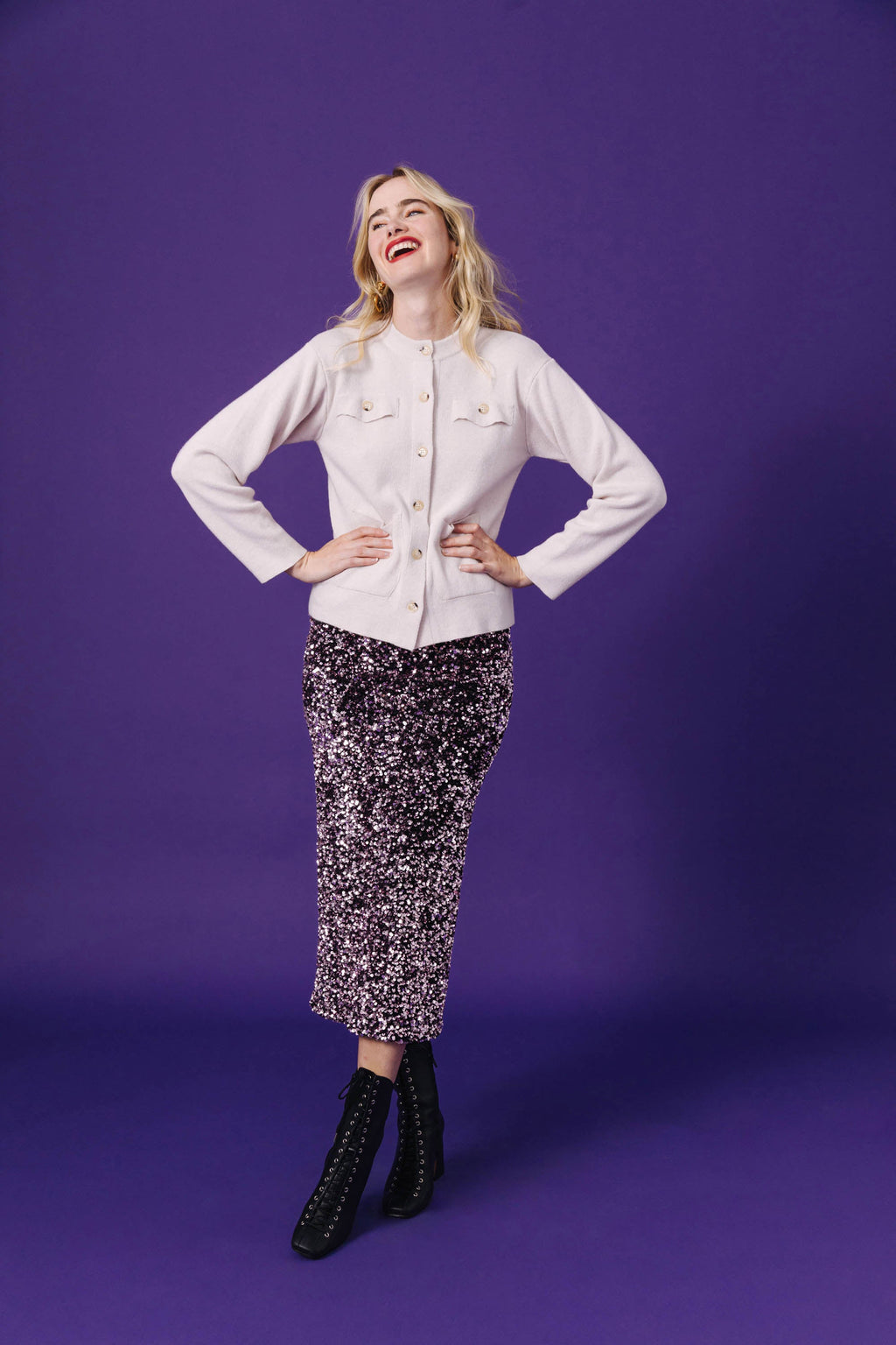 Sarah Pink Sequin Skirt - Pink Sequins