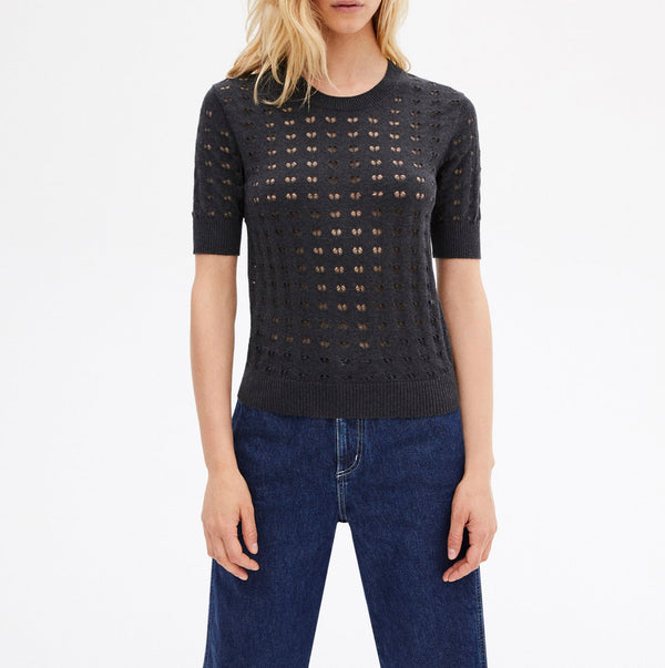 Eric Bompard - Jersey Heart Point con cuello redondo en algodón orgánico y cachemira - Antracita - Mujer