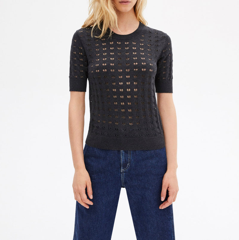 Eric Bompard - Pull Ras De Cou Point Cœur Coton Bio Et Cachemire - Anthracite - Femme