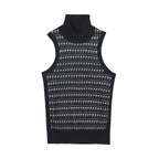 Jersey Cuello Alto Sin Mangas Calado En Seda - Negro Y Natural - Mujer