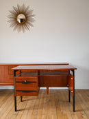 Bureau Scandinave En Placage Chêne Métal Noir - Design Moderniste - 1960