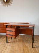 Bureau Scandinave En Placage Chêne Métal Noir - Design Moderniste - 1960