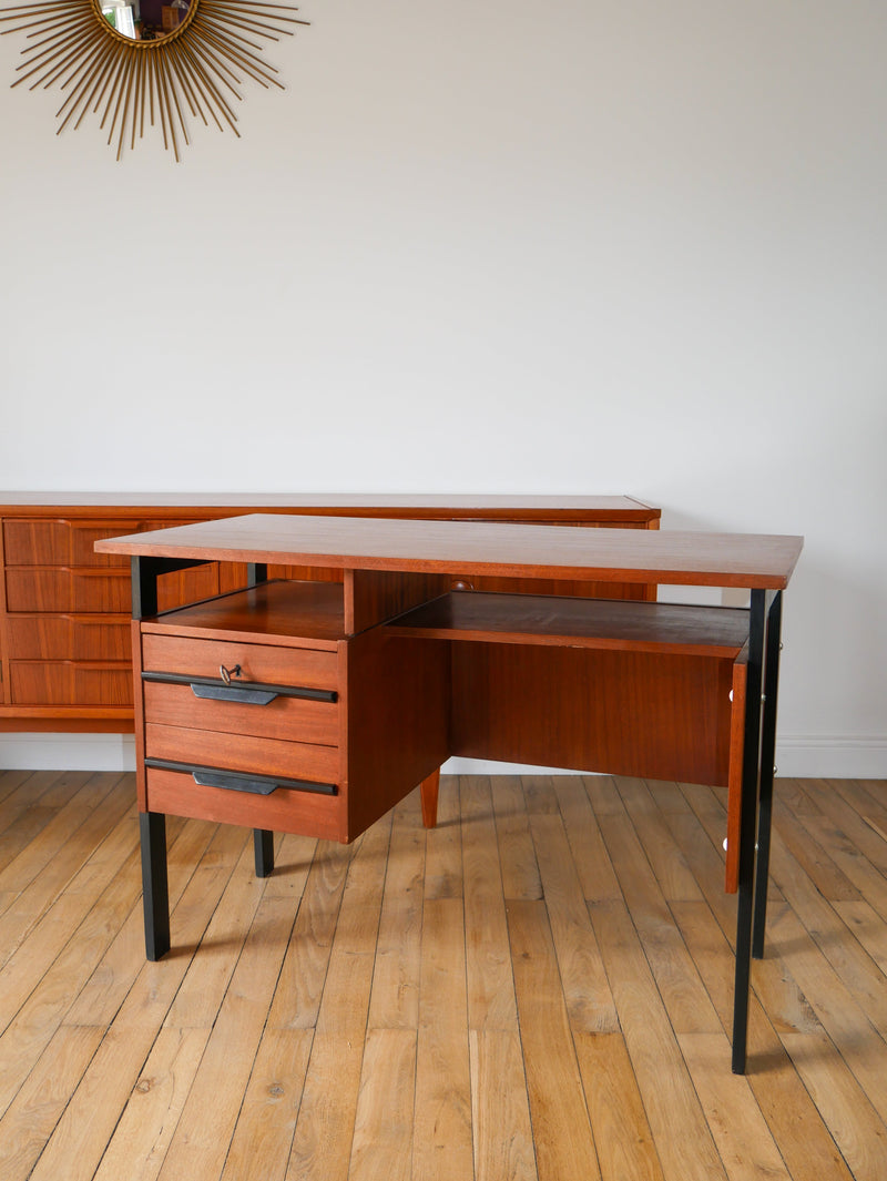 Bureau Scandinave En Placage Chêne Métal Noir - Design Moderniste - 1960