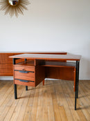 Bureau Scandinave En Placage Chêne Métal Noir - Design Moderniste - 1960