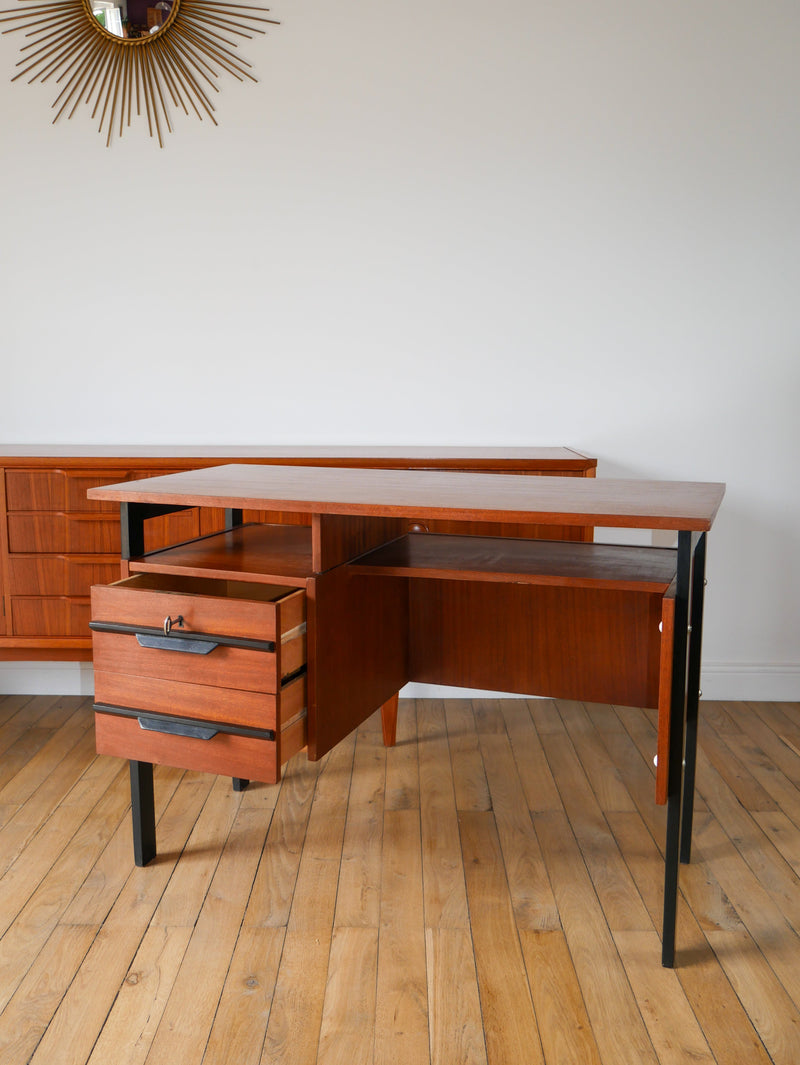 Bureau Scandinave En Placage Chêne Métal Noir - Design Moderniste - 1960