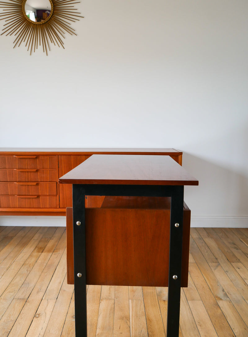 Bureau Scandinave En Placage Chêne Métal Noir - Design Moderniste - 1960