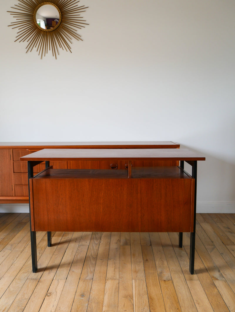 Bureau Scandinave En Placage Chêne Métal Noir - Design Moderniste - 1960