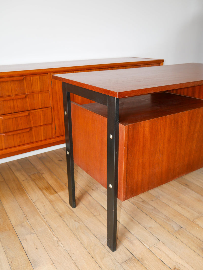 Bureau Scandinave En Placage Chêne Métal Noir - Design Moderniste - 1960