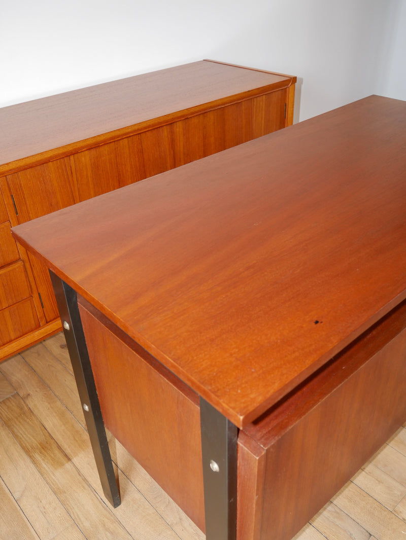 Bureau Scandinave En Placage Chêne Métal Noir - Design Moderniste - 1960