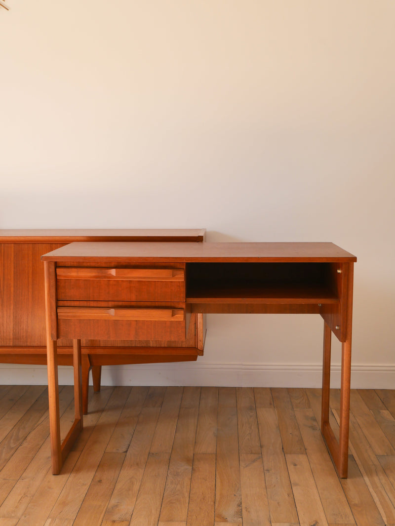 Bureau Scandinave En Teck - Pieds Traineaux - Design - 1960