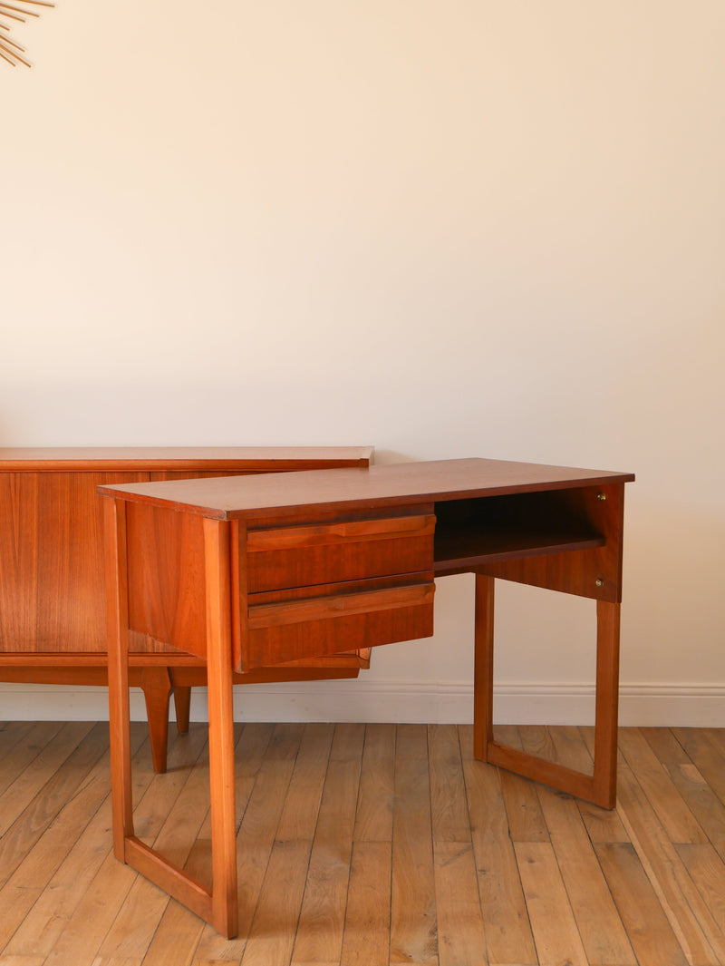 Bureau Scandinave En Teck - Pieds Traineaux - Design - 1960