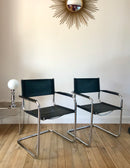 Paire De Fauteuils Design Tubulaires En Chrome Et Croute De Cuir - Années 70