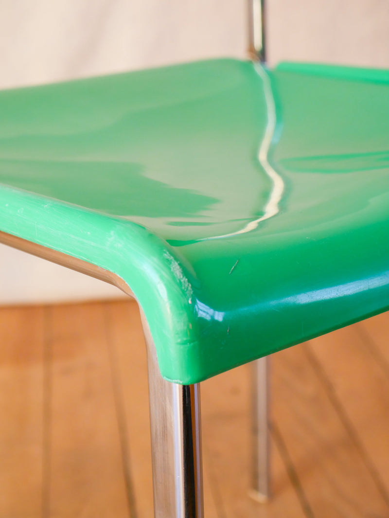 Paire De Chaises Plastique Vert Et Pieds Chromes Mobilier International Signé Lafargue - 970