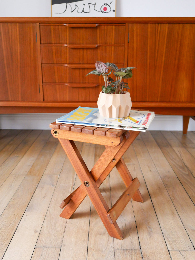 Petit Tabouret En Bois Pliant - 1970