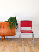 Ensemble De 4 Chaises Tubulaires En Croute De Cuir Rouge Italy - Design - 1970