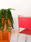 Ensemble De 4 Chaises Tubulaires En Croute De Cuir Rouge Italy, Design 1970