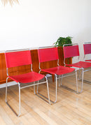 Ensemble De 4 Chaises Tubulaires En Croute De Cuir Rouge Italy, Design 1970