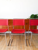 Ensemble De 4 Chaises Tubulaires En Croute De Cuir Rouge Italy, Design 1970