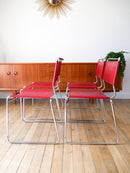 Ensemble De 4 Chaises Tubulaires En Croute De Cuir Rouge Italy, Design 1970
