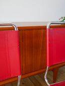 Ensemble De 4 Chaises Tubulaires En Croute De Cuir Rouge Italy, Design 1970