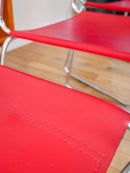 Ensemble De 4 Chaises Tubulaires En Croute De Cuir Rouge Italy, Design 1970