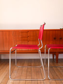 Ensemble De 4 Chaises Tubulaires En Croute De Cuir Rouge Italy - Design - 1970