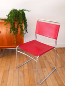 Ensemble De 4 Chaises Tubulaires En Croute De Cuir Rouge Italy - Design - 1970