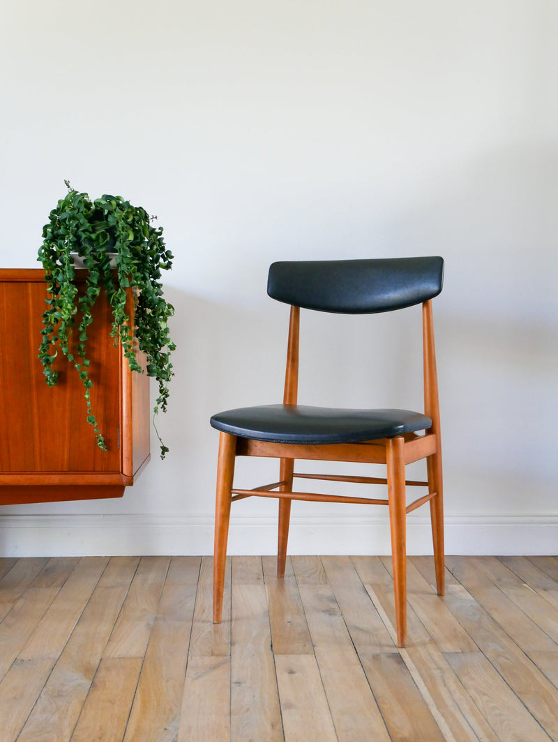 Chaise Scandinave En Teck Et Skaï - Noir -  Design Danois - 1960