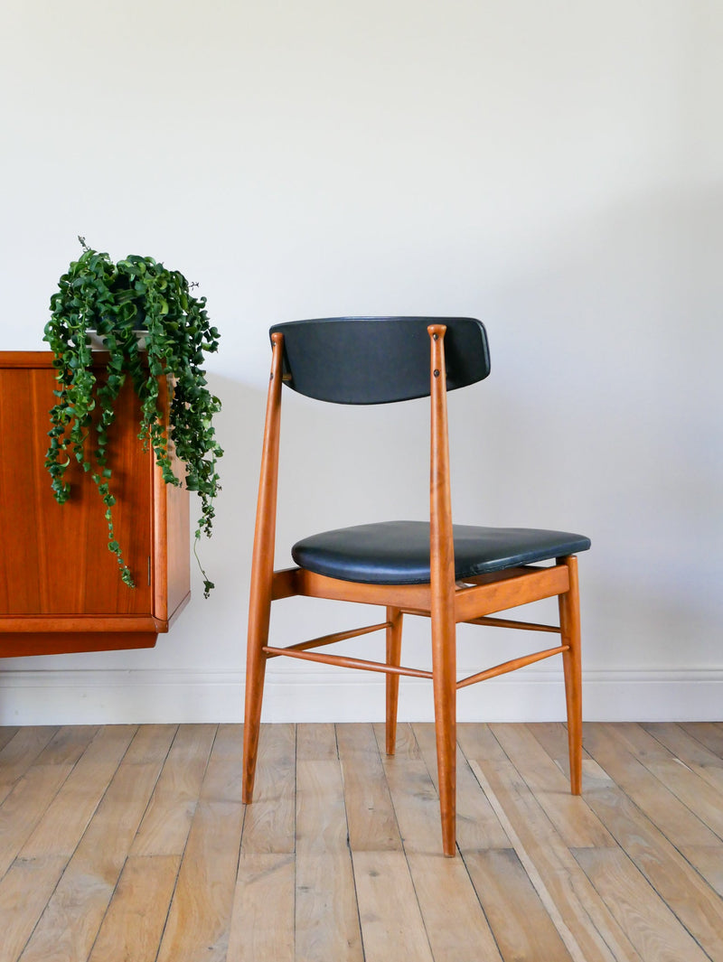 Chaise Scandinave En Teck Et Skaï - Noir -  Design Danois - 1960